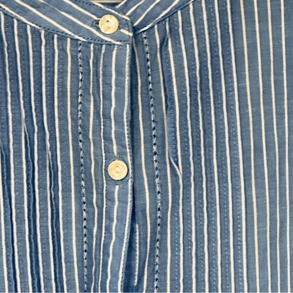 L.L. Bean Blue and White Striped Roll Tab Sleeve Cotton, Gathered Shirt, XL - Picture 6 of 8